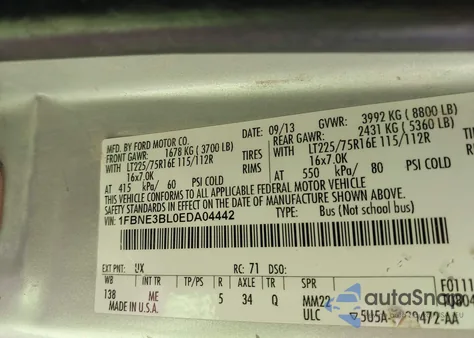 2014 Ford E-350 Super Duty Xlt z USA, uszkodzony, nr VIN 1FBNE3BL0EDA04442